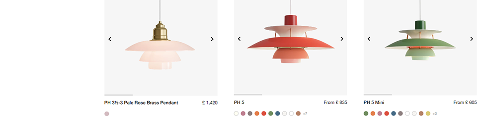 Louis Poulsens lamper bliver præsenteret på websiderne med produktdata og billeder direkte fra Perfion PIM-systemet.